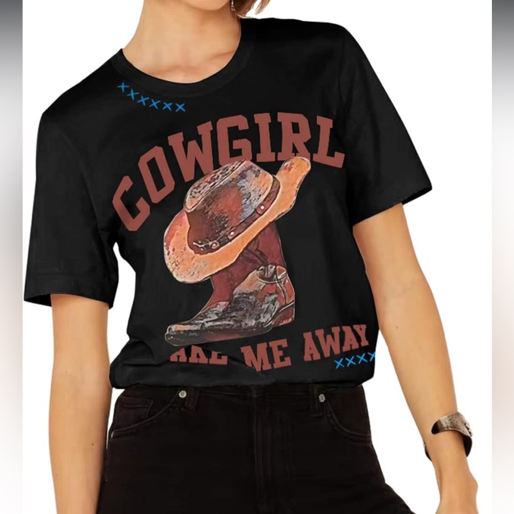 Women John Moon Texas Cowgirl Take Me Away Black Rodeo T-Shirt Large Women's NEW